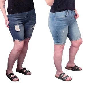 2 Pairs Distressed High Waist Bermuda Jean Shorts Plussize 14 Bundle